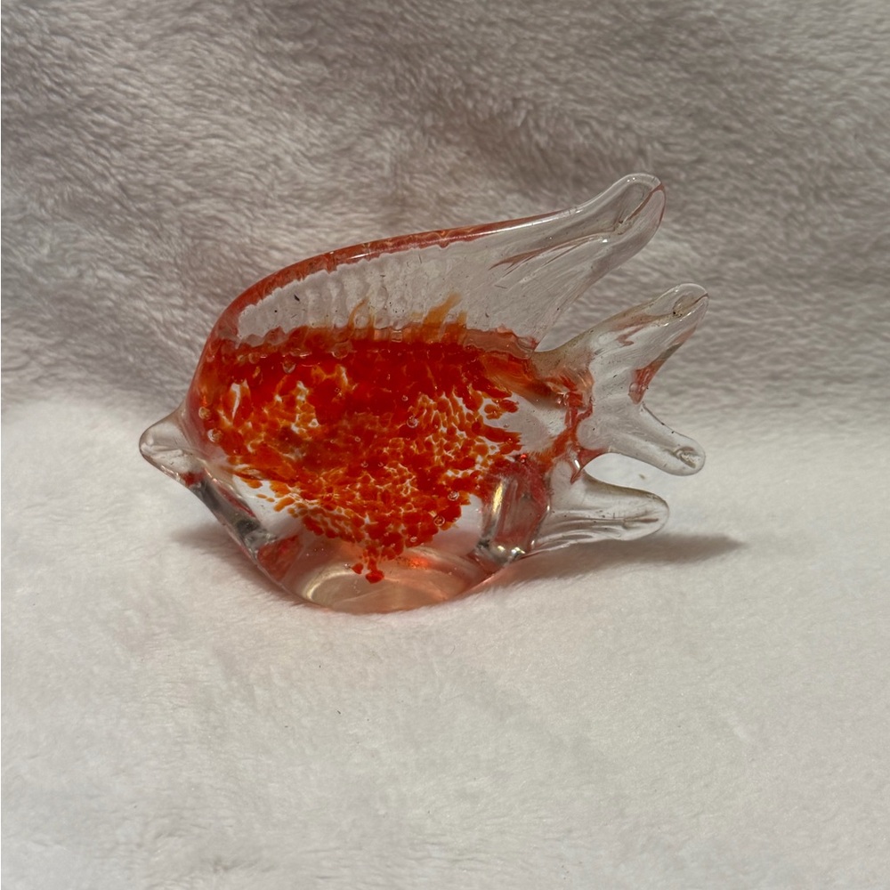 Murano Style Cased Art Glass Orange Angel Fish/Goldfish